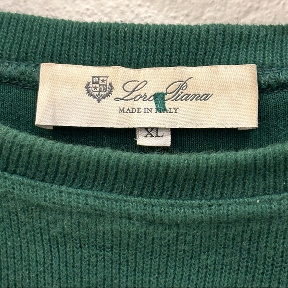 Loro Piana Mens Vintage Ribbed Logo Crewneck Sweatshirt Long Sleeve Green XL - Picture 4 of 8